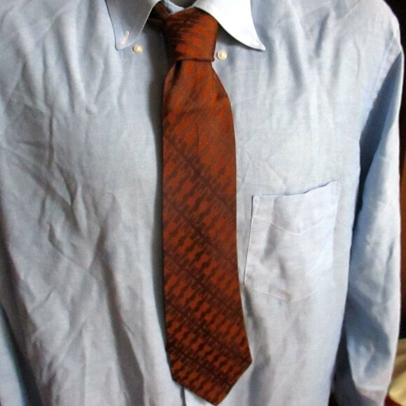 Vintage Brown Geometric Pattern Polyester Tie - Picture 2 of 3